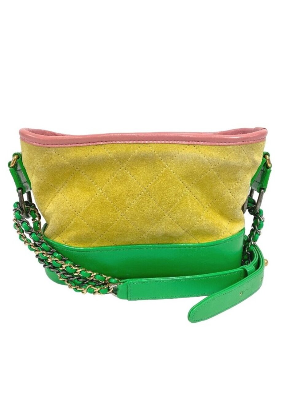Chanel Gabrielle Chain Shoulder CC Logo Suede Bag Yellow